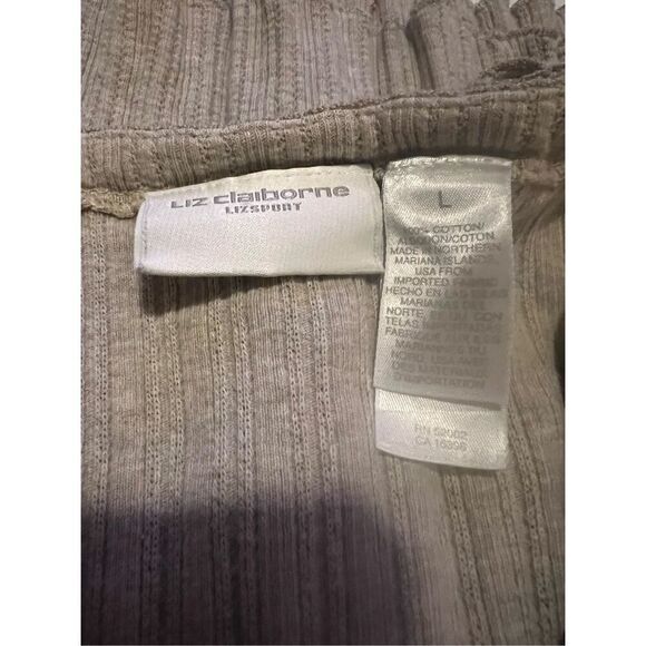 Liz Claiborne tan 3/4 sleeve button up sweater top - Picture 5 of 5